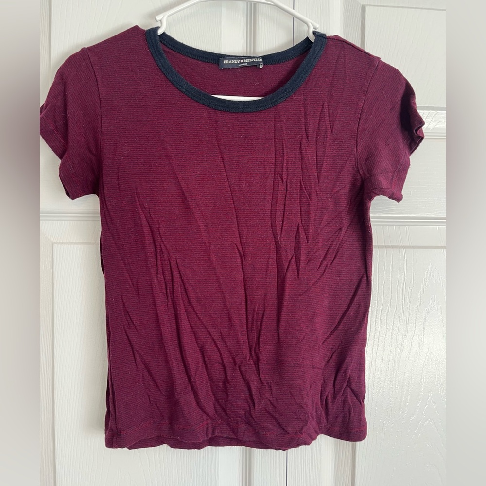 Brandy Melville burgundy and navy striped top
